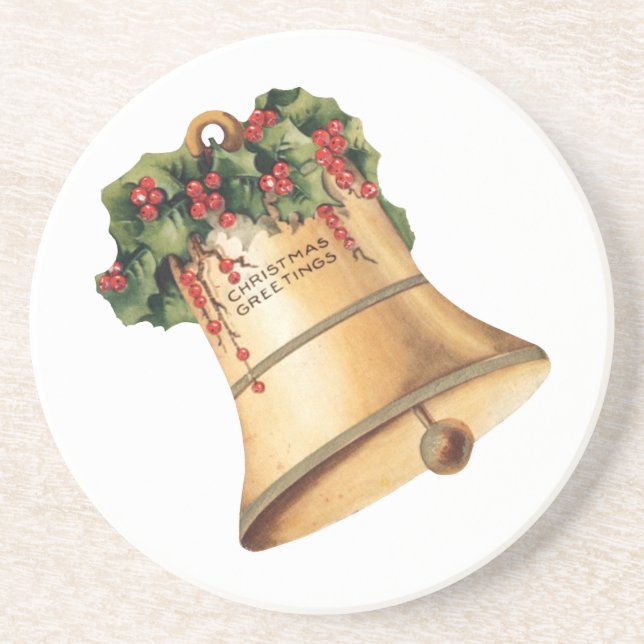 Vintage Christmas Golden Bells, Season's Greetings Coaster (Front)