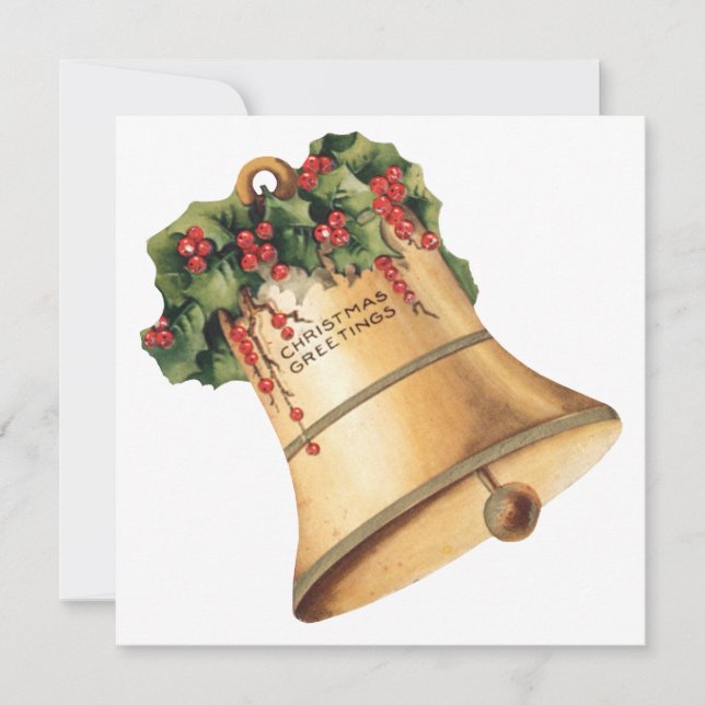 Vintage Christmas Golden Bells, Season's Greetings Holiday Card (Front)