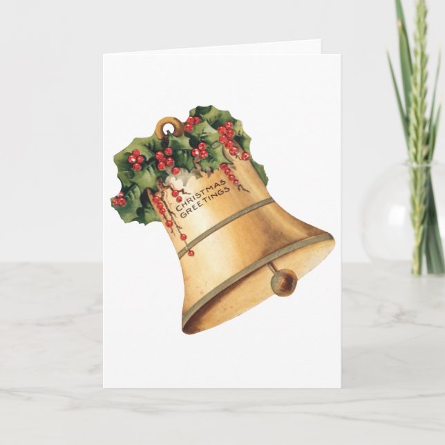 Vintage Christmas Golden Bells, Season's Greetings Holiday Card (Front)
