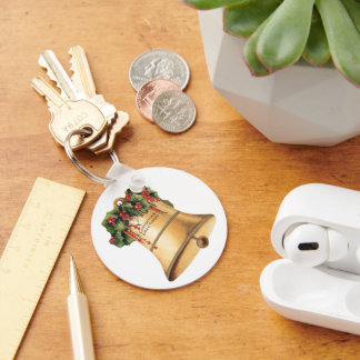 Vintage Christmas Golden Bells, Season's Greetings Key Ring