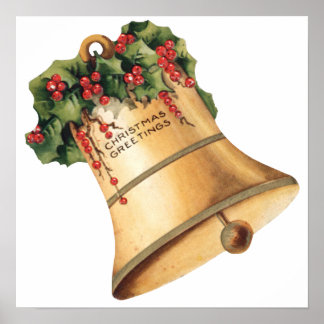 Vintage Christmas Golden Bells, Season's Greetings Poster