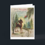 Vintage Christmas - Good Friends Like You & Me, Holiday Card<br><div class="desc">A vintage Christmas card image features a forest scene in winter with a cute fawn looking up at a red bird perched on a pine bough. The front of the card says, "Between good friends like you and me... " and the message inside the card is: "If Christmas is the...</div>
