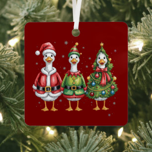 Vintage Christmas Goose Santa Duck Silly Goose Metal Tree Decoration