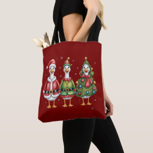 Vintage Christmas Goose Santa Duck Silly Goose Tote Bag