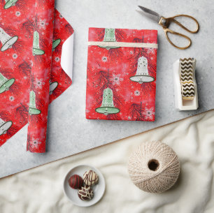 Vintage Christmas: Green Bells & Snowflakes Wrapping Paper