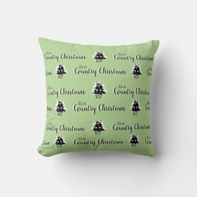 Vintage Christmas Green Country Tree Pattern Cushion (Front)