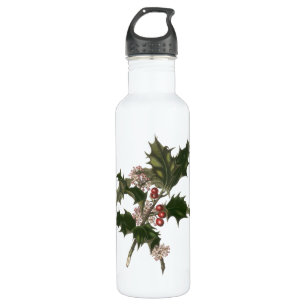 Vintage Christmas, Green Holly Plant with Berries 710 Ml Water Bottle