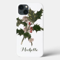 Vintage Christmas, Green Holly Plant with Berries