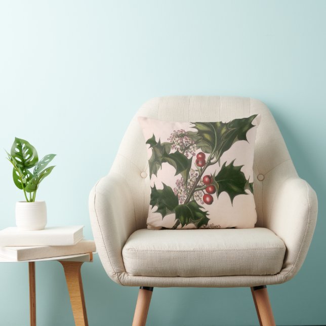 Vintage Christmas, Green Holly Plant with Berries Cushion (Chair)