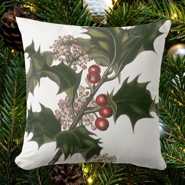 Vintage Christmas, Green Holly Plant with Berries Cushion (Creator Uploaded)