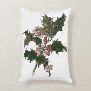 Vintage Christmas, Green Holly Plant with Berries Decorative Cushion