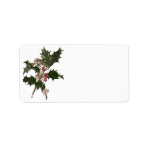 Vintage Christmas, Green Holly Plant with Berries Label