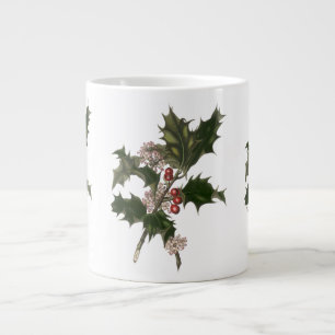 Vintage Christmas, Green Holly Plant with Berries Large Coffee Mug