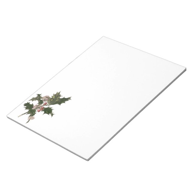Vintage Christmas, Green Holly Plant with Berries Notepad (Angled)