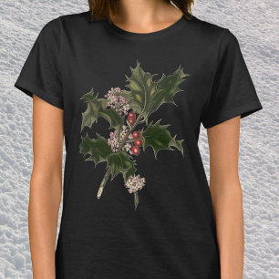 Vintage Christmas, Green Holly Plant with Berries T-Shirt
