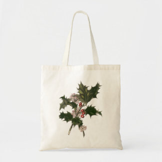 Vintage Christmas, Green Holly Plant with Berries Tote Bag