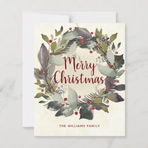 Vintage Christmas Green Holly Wreath Budget Card