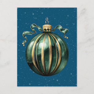 Vintage Christmas green ornament snow holiday card