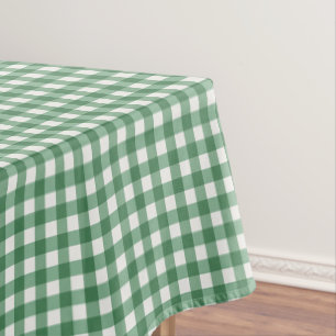 Vintage Christmas Green White Gingham Plaid Check Tablecloth