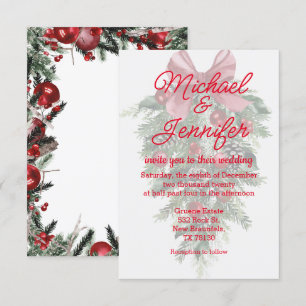 vintage christmas greenery ornaments red wedding invitation