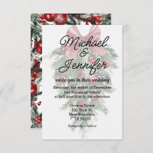 vintage christmas greenery ornaments wedding  invitation