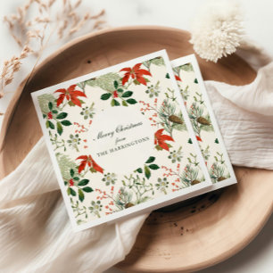 Vintage Christmas Greenery Pattern Napkin