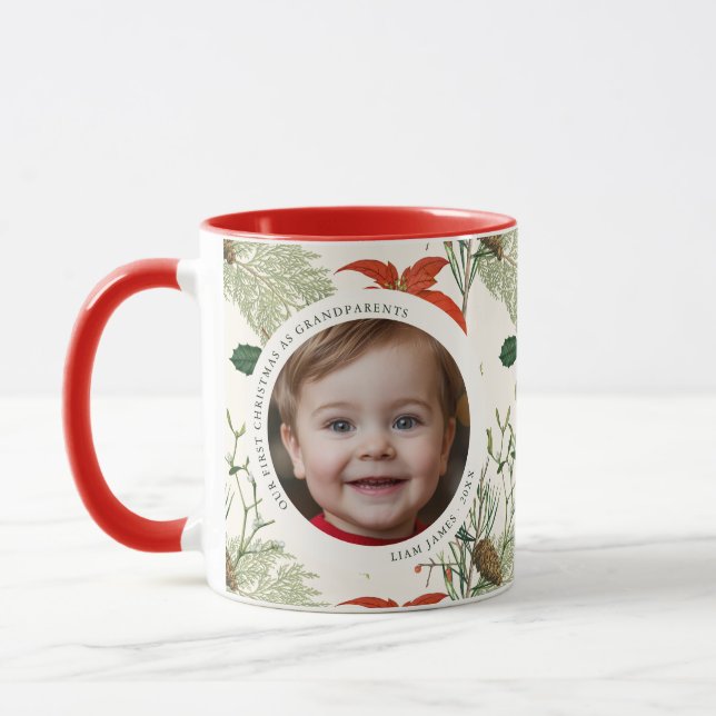 Vintage Christmas Greenery Pattern Photo Mug (Left)