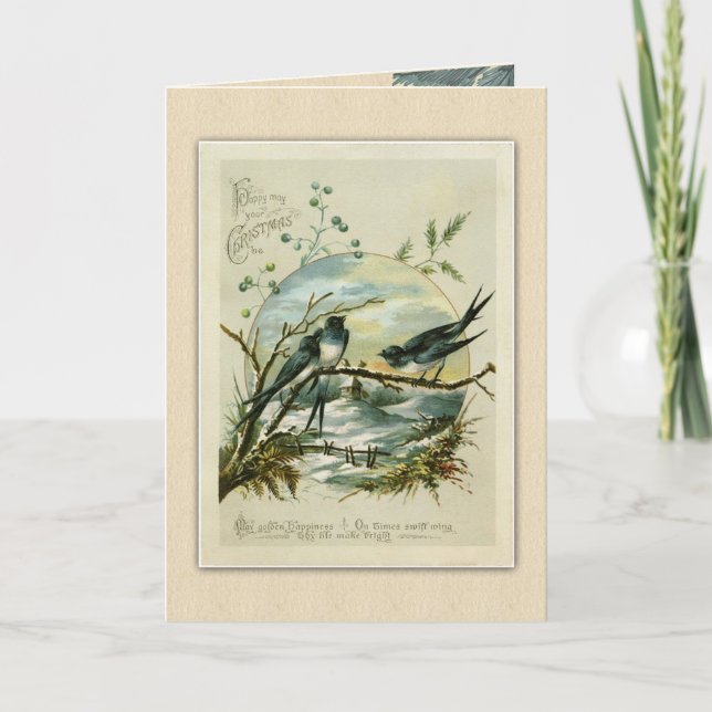 Vintage Christmas Greeting Antique Christmas Birds Holiday Card (Front)