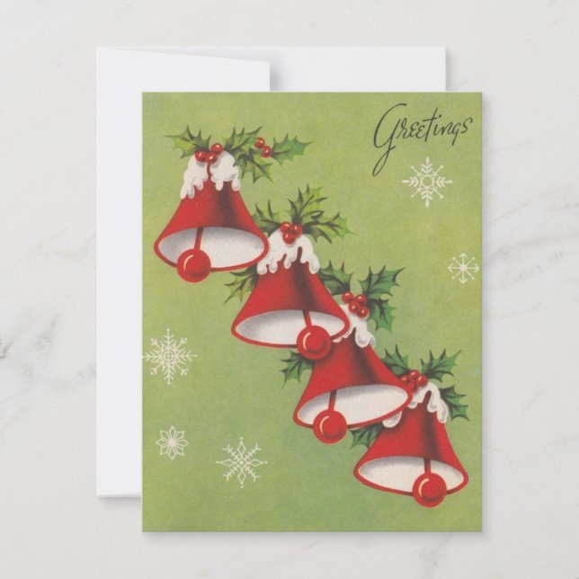 Vintage Christmas Greeting Bells Holiday Card (Front)