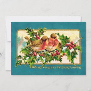 Vintage Christmas Greeting Birds Holly Note Card