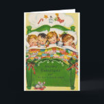 Vintage Christmas Greeting Card<br><div class="desc">Retro / Vintage Christmas greeting card.  Four adorable children all snug in their bed,  dreaming of Christmas toys and treats!  Happy Christmas and To All a Good Night!</div>