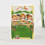 Vintage Christmas Greeting Card<br><div class="desc">Retro / Vintage Christmas greeting card.  Four adorable children all snug in their bed,  dreaming of Christmas toys and treats!  Happy Christmas and To All a Good Night!</div>