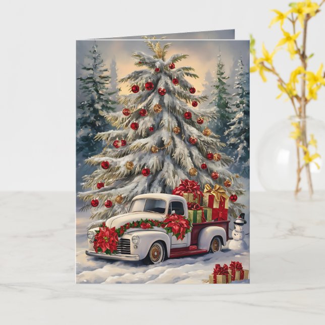 Vintage Christmas Greeting Card – Majestic Snow- (Yellow Flower)