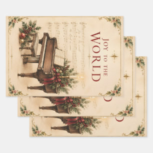 Vintage Christmas Greeting , Classical Music style Wrapping Paper Sheet