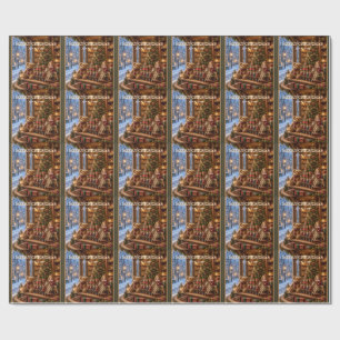Vintage Christmas Greeting European Toy Shop Style Wrapping Paper