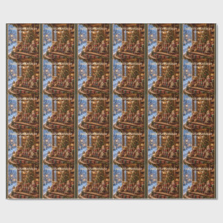 Vintage Christmas Greeting European Toy Shop Style Wrapping Paper