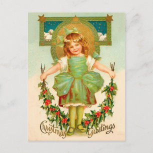 Vintage Christmas Greeting - Little gir Holiday Postcard