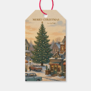 Vintage Christmas Greeting, Storybook Main Street Gift Tags