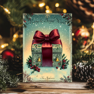 Vintage Christmas greeting with Festive Gift Box Invitation