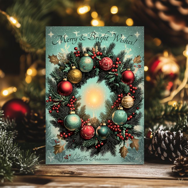 Vintage Christmas greeting Wreath Ornaments  Invitation (Creator Uploaded)