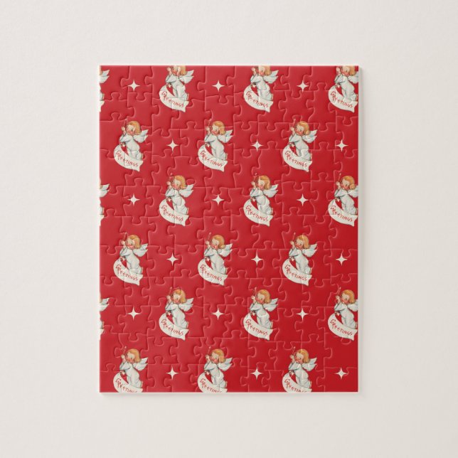 Vintage Christmas Greetings, Angels with Stars Jigsaw Puzzle (Vertical)