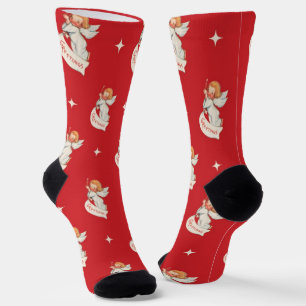 Vintage Christmas Greetings, Angels with Stars Socks