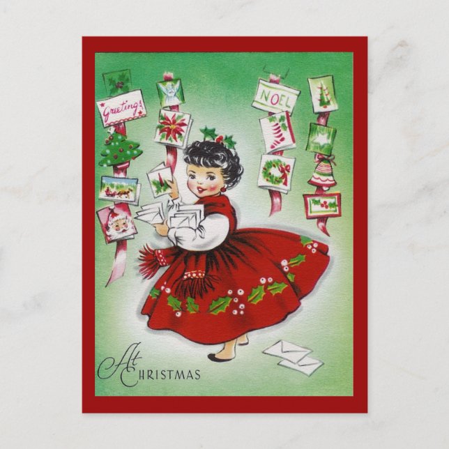Vintage Christmas Greetings Holiday Postcard (Front)