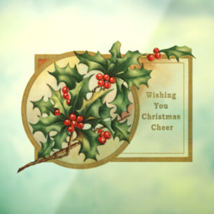 Vintage Christmas Greetings Holly Window Cling