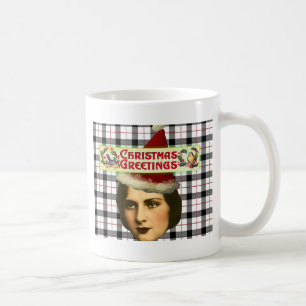 Vintage Christmas Greetings Lady Coffee Mug