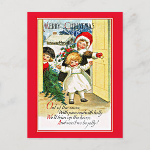 Vintage Christmas Greetings, Three Children, Postcard