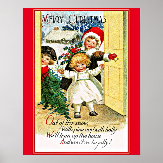 Vintage Christmas Greetings, Three Children, Poster (Front)