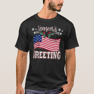 Vintage Christmas Greetings US Flag Xmas USA Ameri T-Shirt