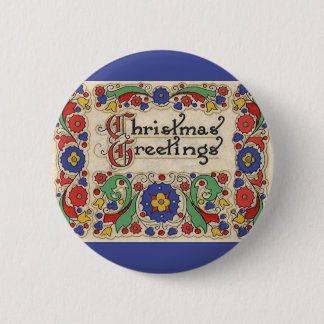 Vintage Christmas Greetings with Decorative Border 6 Cm Round Badge