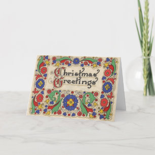 Vintage Christmas Greetings with Decorative Border Holiday Card